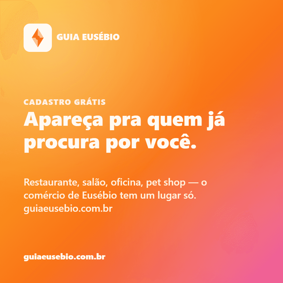 Todo dia tem gente em Eusébio procurando um restaurante, um salão, uma oficina perto de casa — e boa parte desse comércio ainda não aparece em lugar nenhum online.

O Guia Eusébio resolve isso: um perfil só, com WhatsApp direto e localização no mapa, pra quem já busca por você te encontrar de primeira.

Cadastro grátis no Link abaixo.
